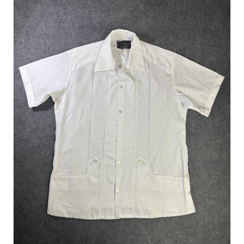 Anthony Sport White Guayabera Shirt Men's Size 40 Embroidered Button Front